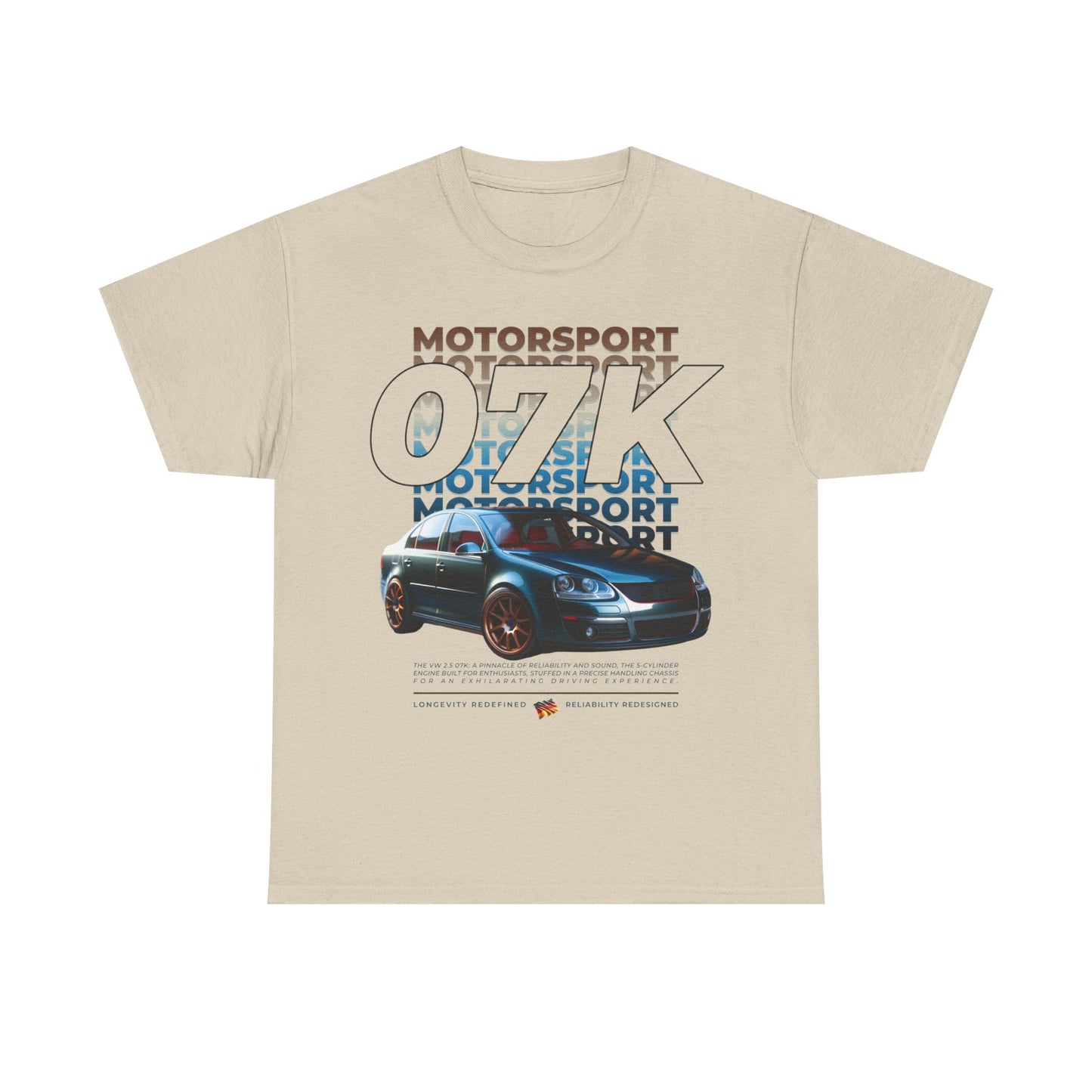 07K Motorsport Mk5 Sedan Enthusiast EXCLUSIVE FRONT PRINT Graphic Tee Shirt Blue/Bronze FAN ART