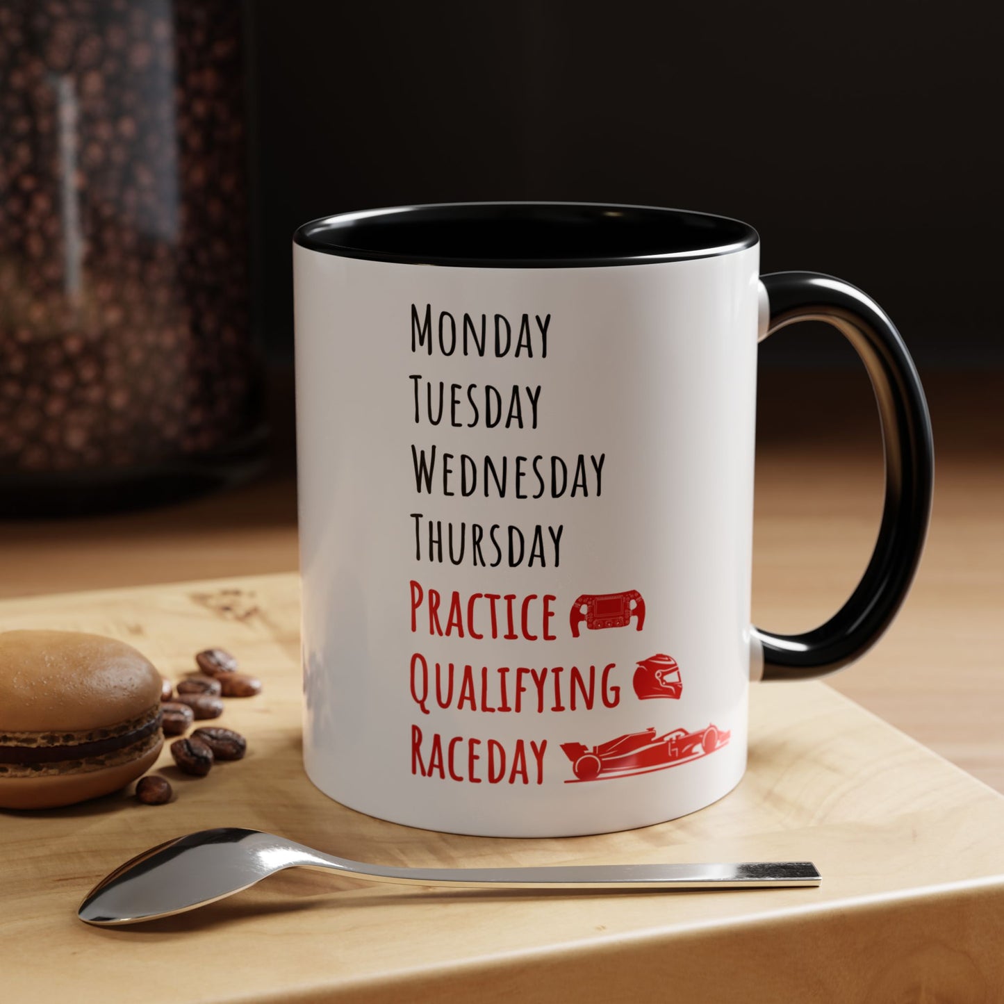 Formula One Race Week Mug | F1 Racing Fan Coffee Mug | Practice, Qualifying, Raceday