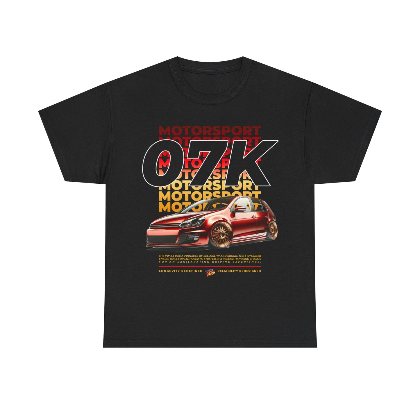 07K Motorsport Mk6 Hatch Enthusiast EXCLUSIVE FRONT PRINT Graphic Tee Shirt Red/Gold FAN ART