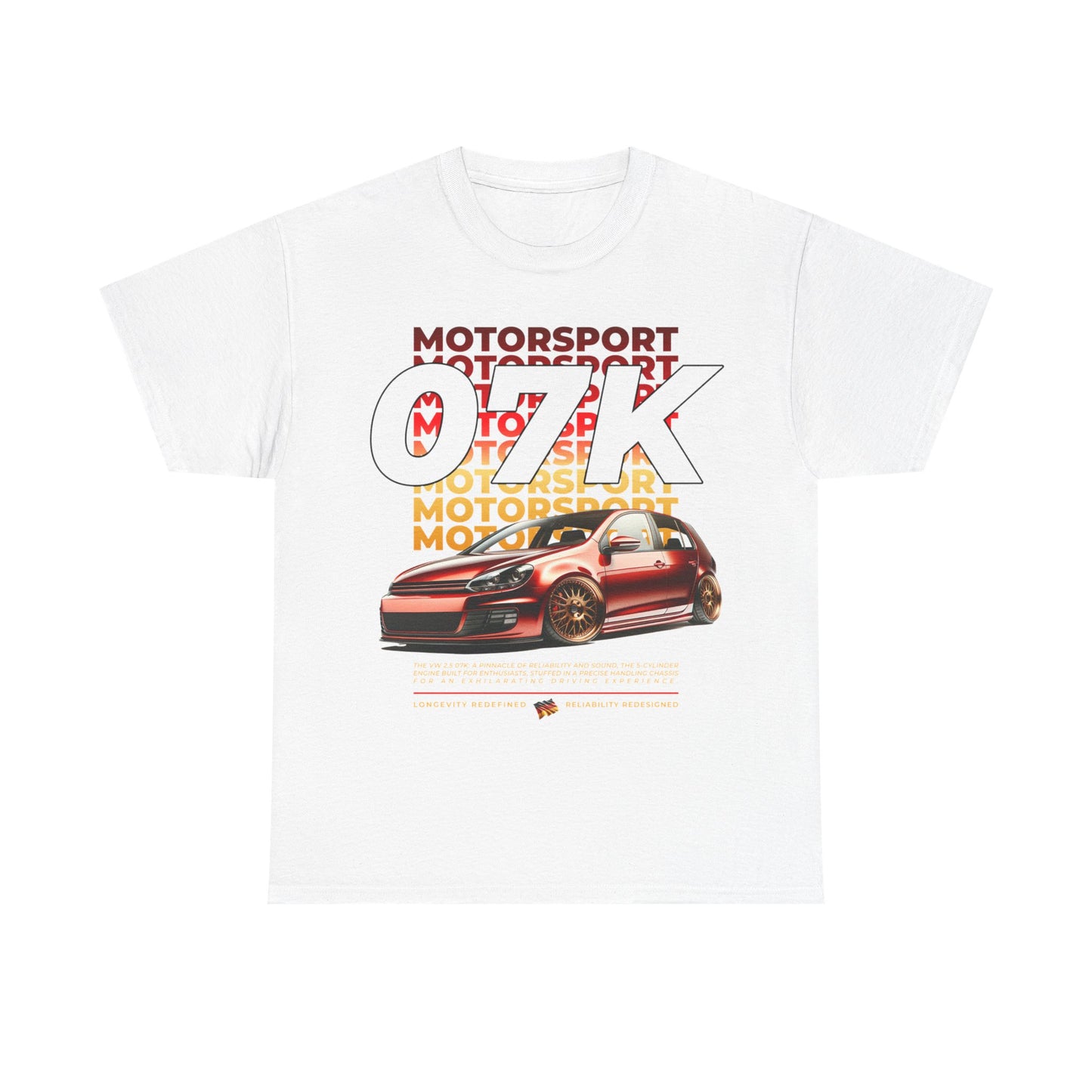 07K Motorsport Mk6 Hatch Enthusiast EXCLUSIVE FRONT PRINT Graphic Tee Shirt Red/Gold FAN ART