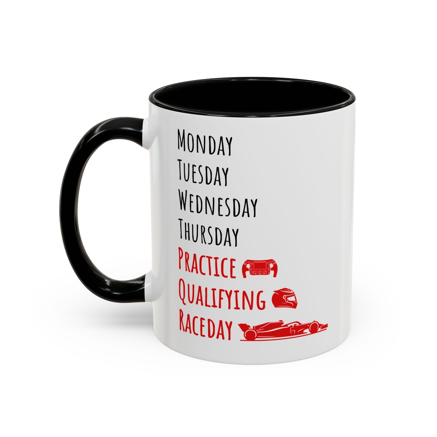 Formula One Race Week Mug | F1 Racing Fan Coffee Mug | Practice, Qualifying, Raceday