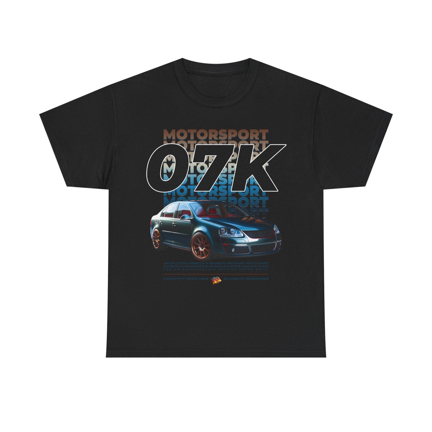 07K Motorsport Mk5 Sedan Enthusiast EXCLUSIVE FRONT PRINT Graphic Tee Shirt Blue/Bronze FAN ART
