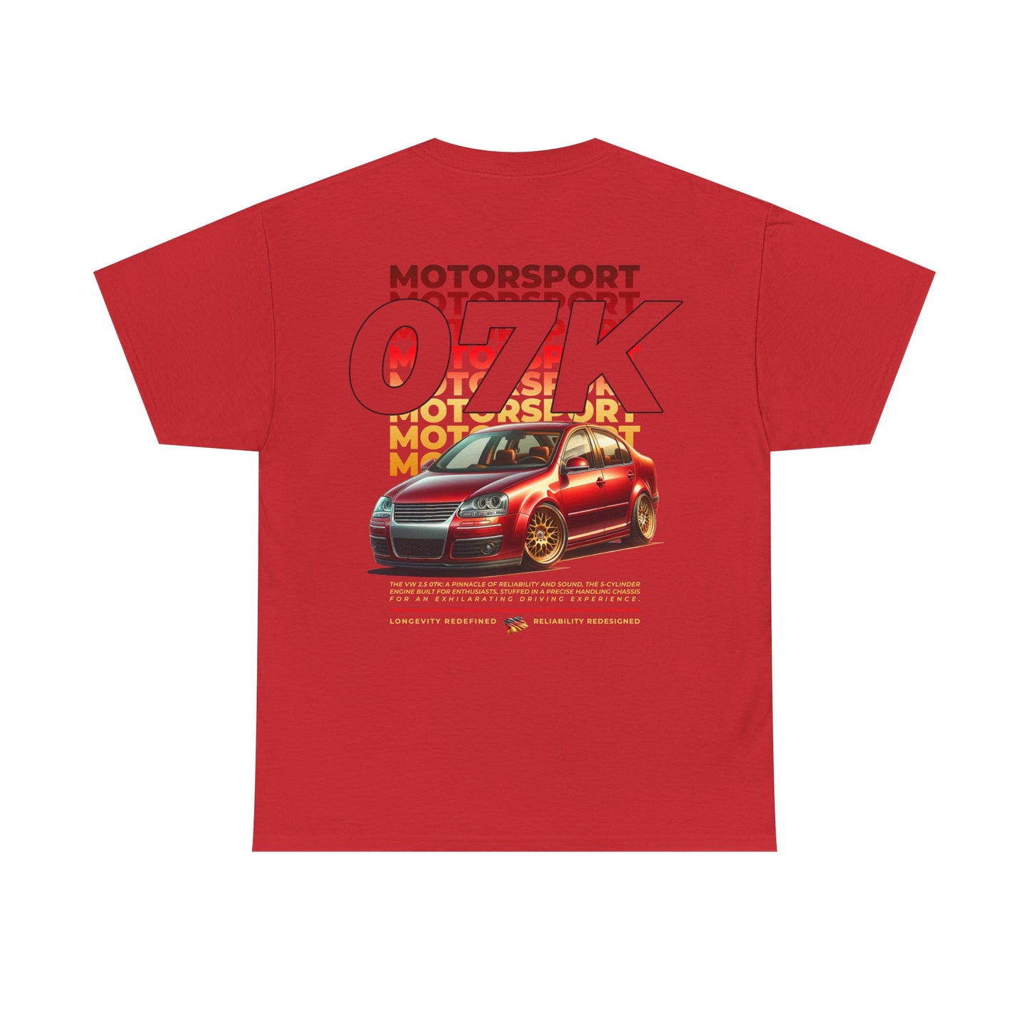 07K Motorsport Mk5 Sedan Enthusiast Graphic Tee Shirt Red/Gold FAN ART