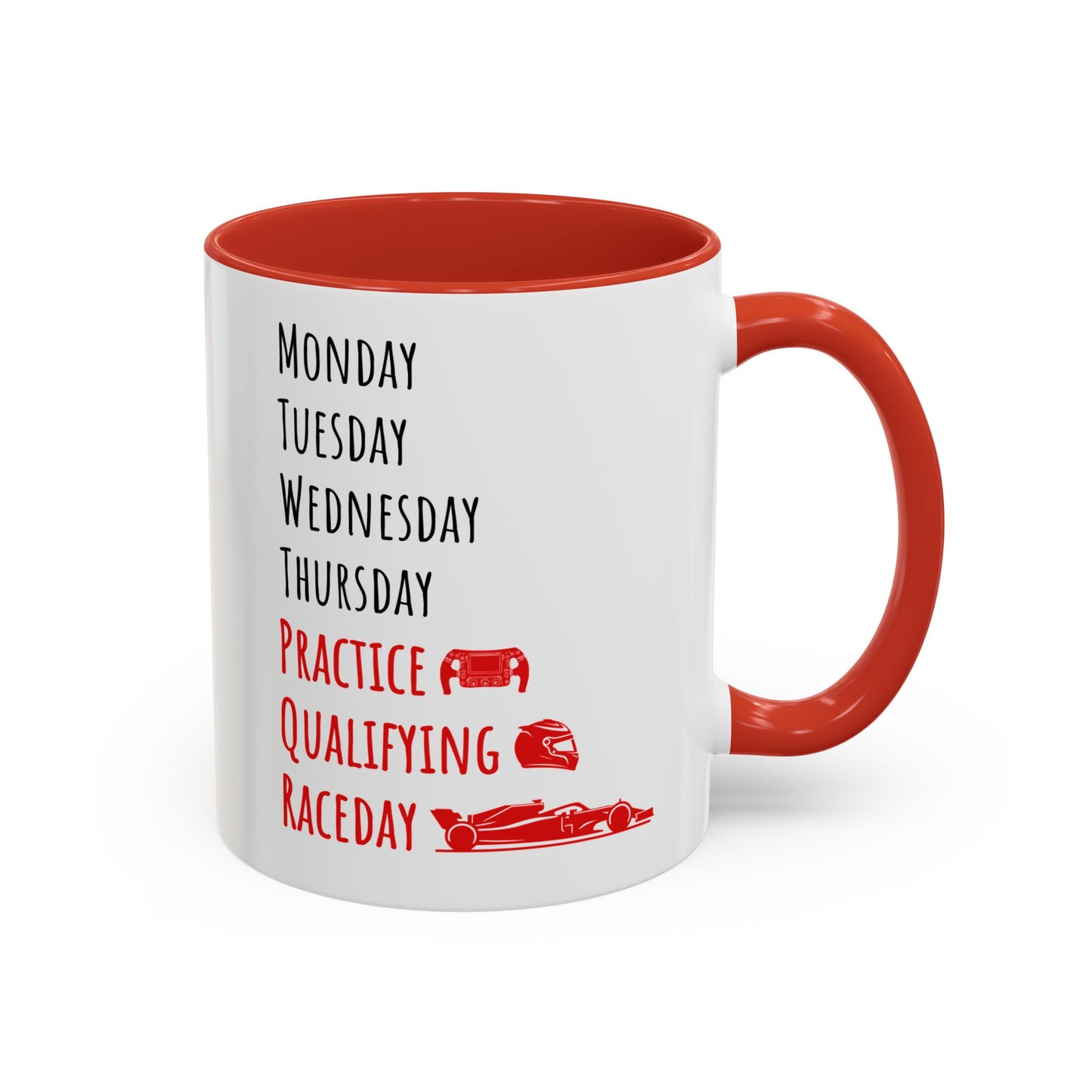 Formula One Race Week Mug | F1 Racing Fan Coffee Mug | Practice, Qualifying, Raceday