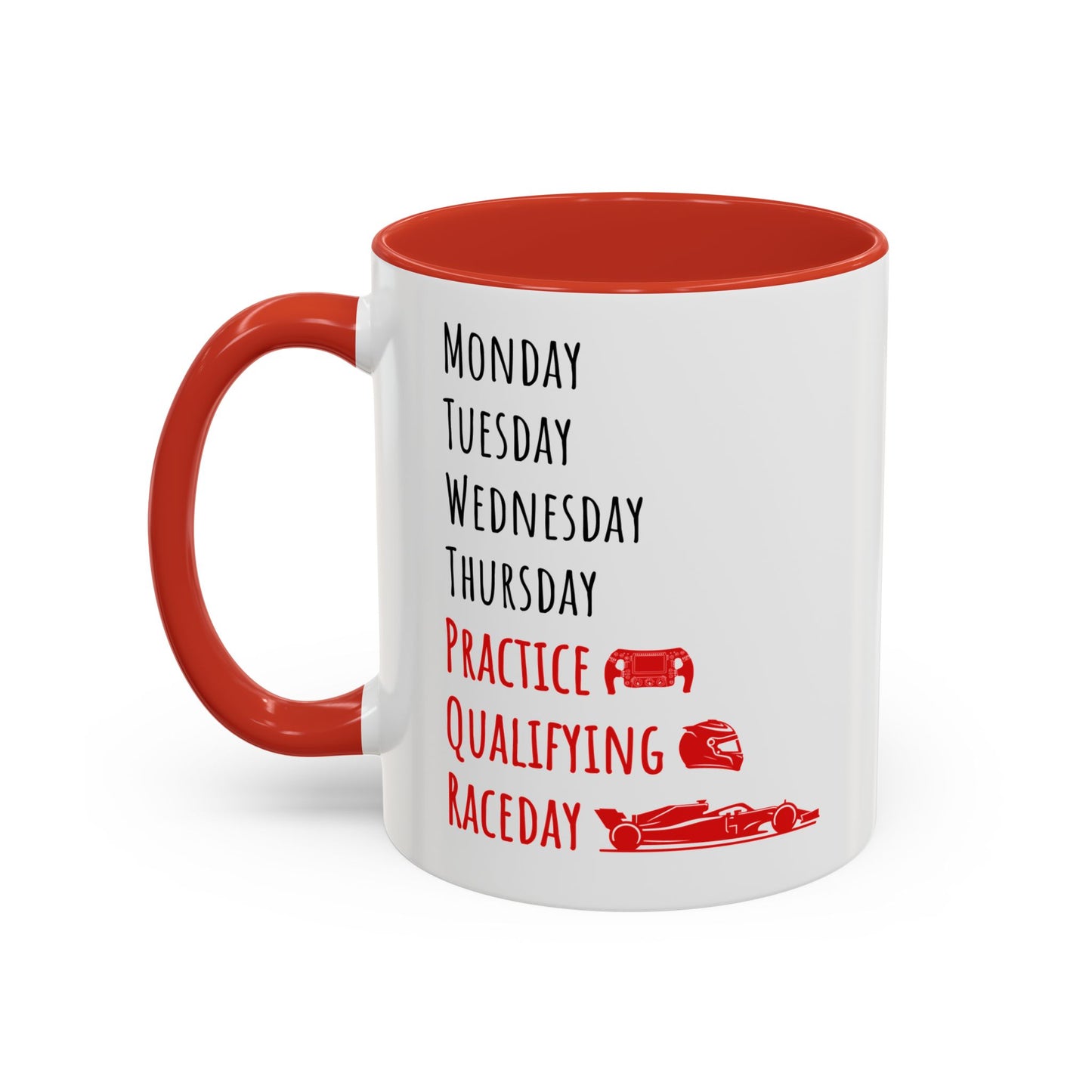 Formula One Race Week Mug | F1 Racing Fan Coffee Mug | Practice, Qualifying, Raceday