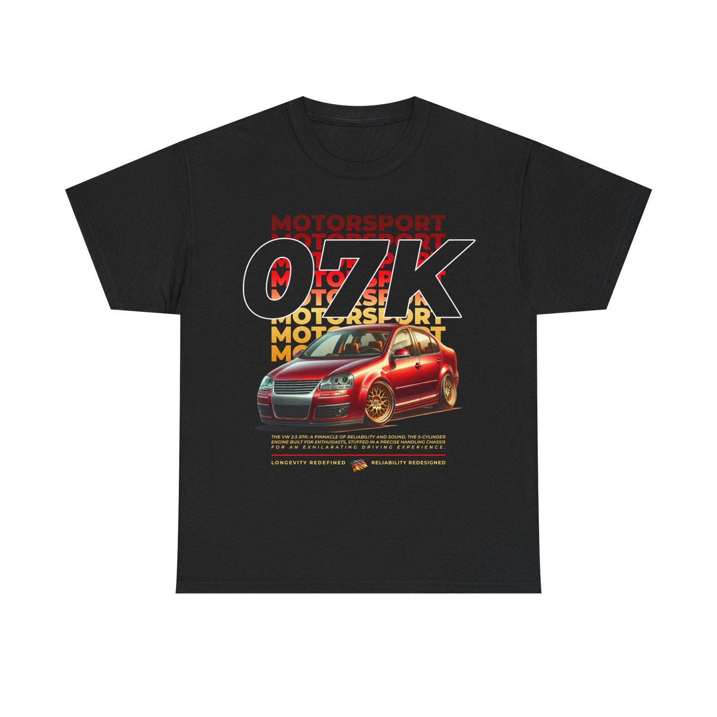 07K Motorsport Mk5 Sedan Enthusiast EXCLUSIVE FRONT PRINT Graphic Tee Shirt Red/Gold FAN ART