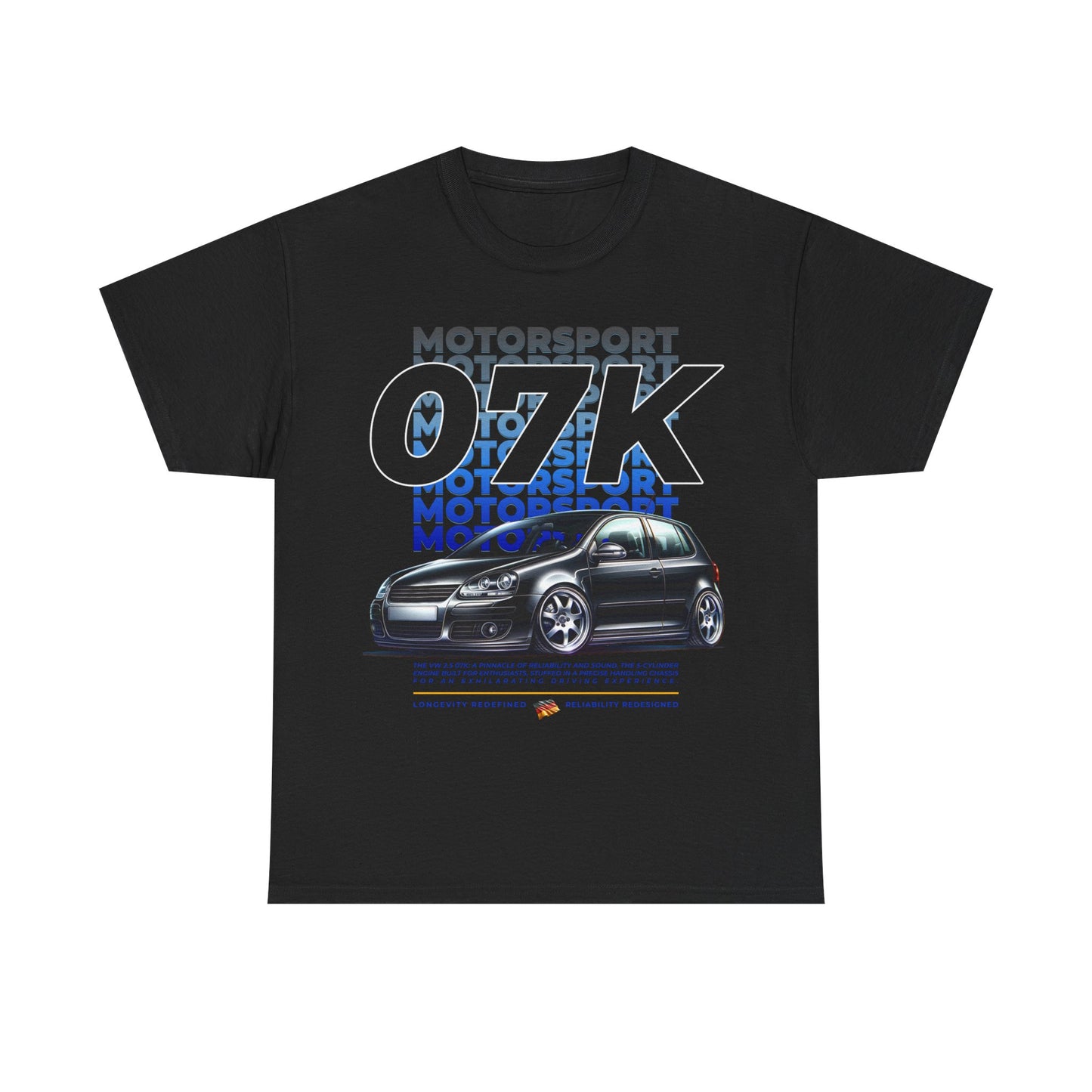 07K Motorsport Mk5 Hatch Enthusiast EXCLUSIVE FRONT PRINT Graphic Tee Shirt Black/Silver | FAN ART
