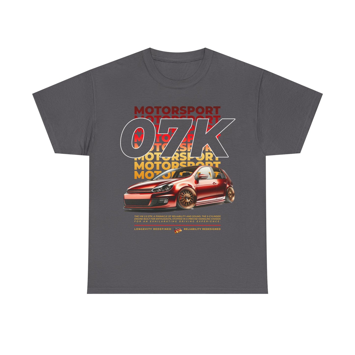 07K Motorsport Mk6 Hatch Enthusiast EXCLUSIVE FRONT PRINT Graphic Tee Shirt Red/Gold FAN ART