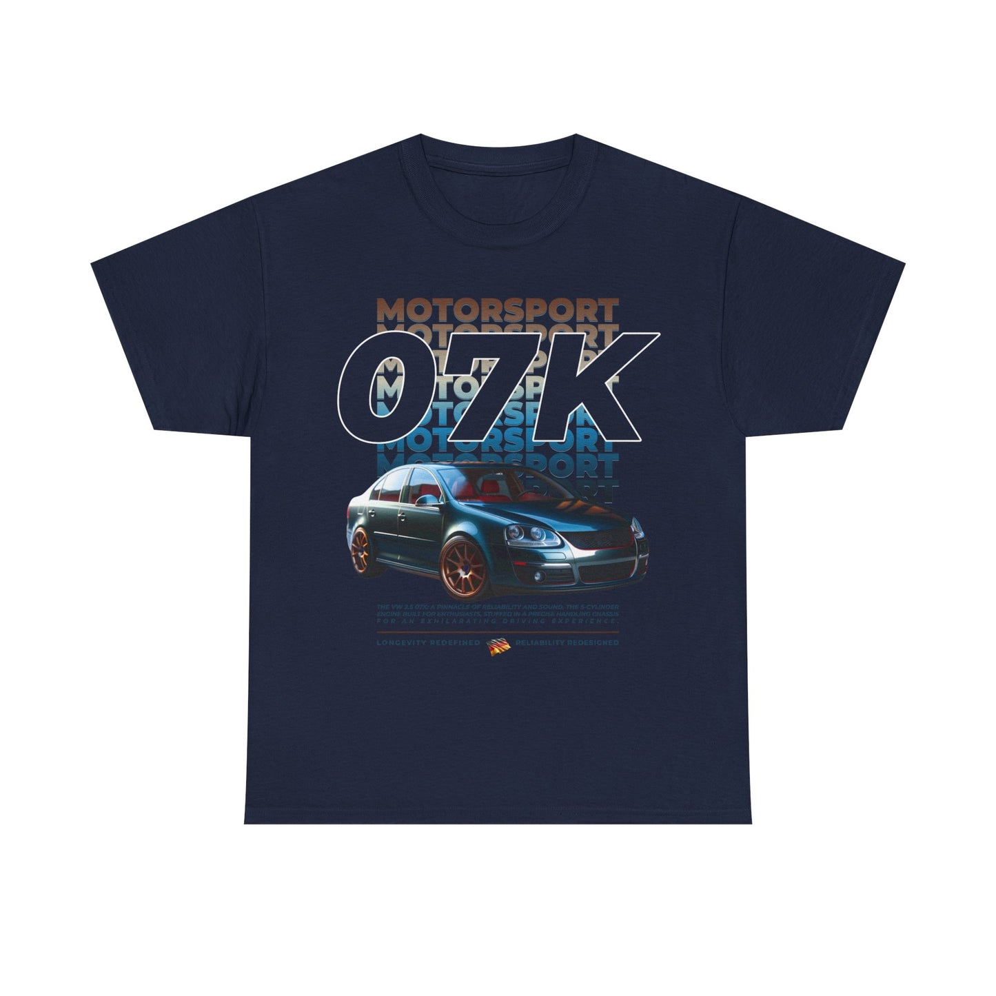 07K Motorsport Mk5 Sedan Enthusiast EXCLUSIVE FRONT PRINT Graphic Tee Shirt Blue/Bronze FAN ART