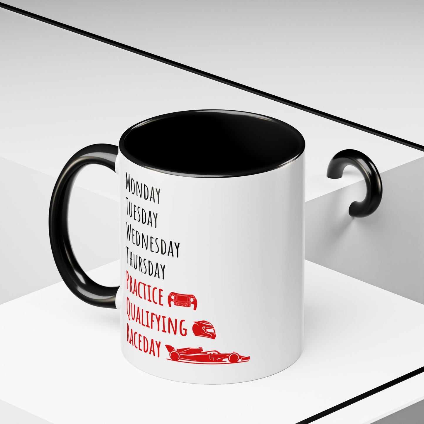 Formula One Race Week Mug | F1 Racing Fan Coffee Mug | Practice, Qualifying, Raceday