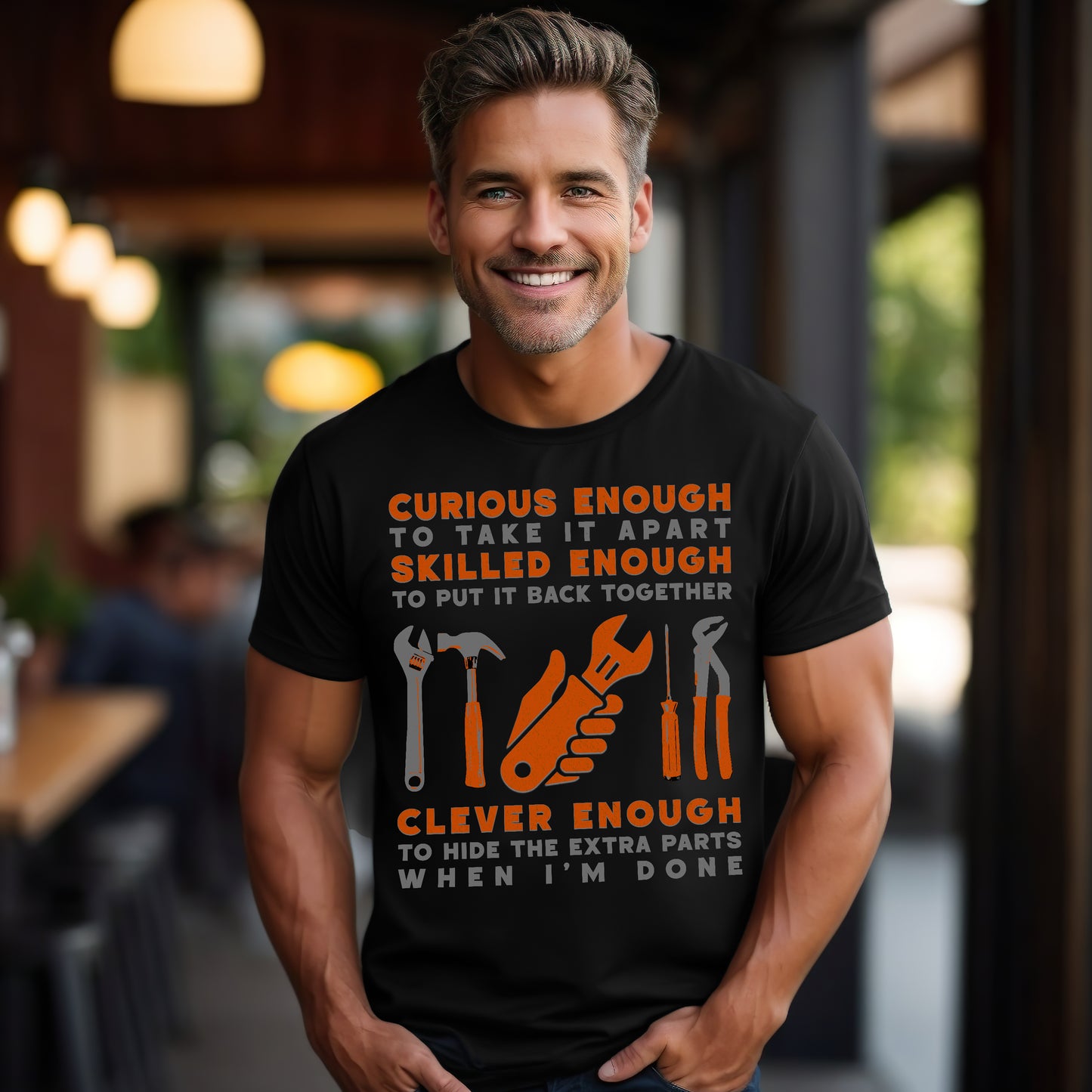 Curious Skilled and Clever Funny Homeowner Mechanic Graphic Tee Shirt