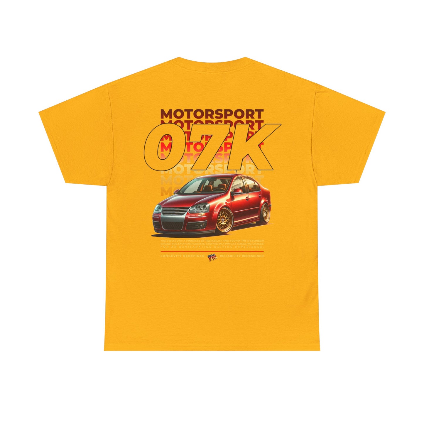 07K Motorsport Mk5 Sedan Enthusiast Graphic Tee Shirt Red/Gold FAN ART