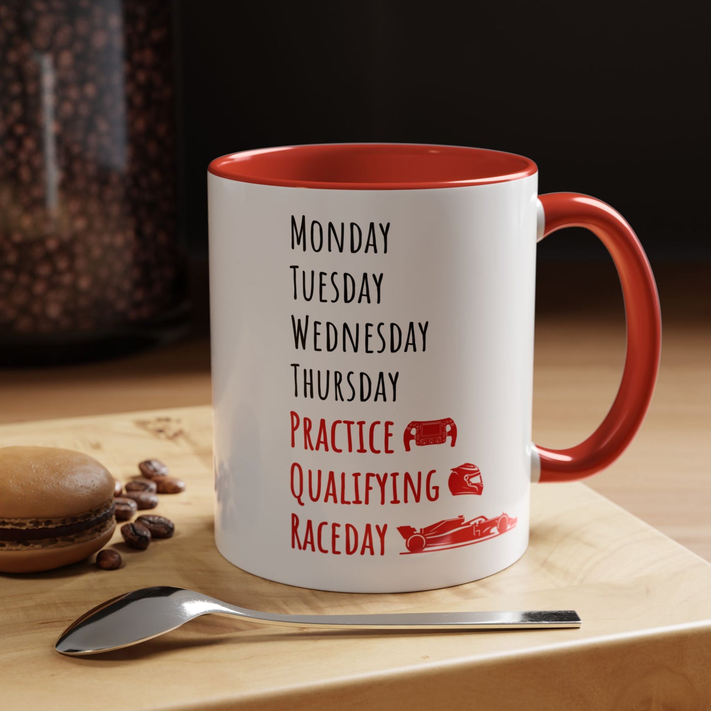 Formula One Race Week Mug | F1 Racing Fan Coffee Mug | Practice, Qualifying, Raceday