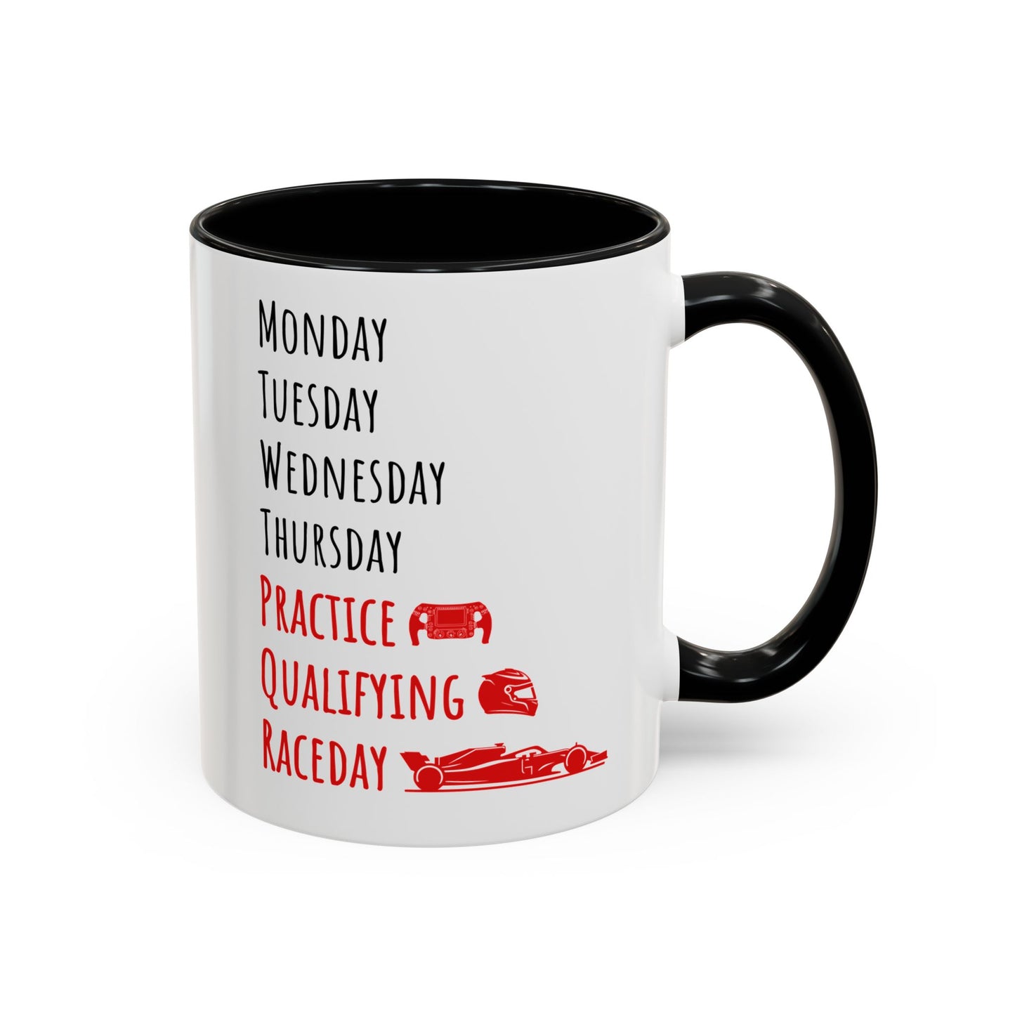 Formula One Race Week Mug | F1 Racing Fan Coffee Mug | Practice, Qualifying, Raceday