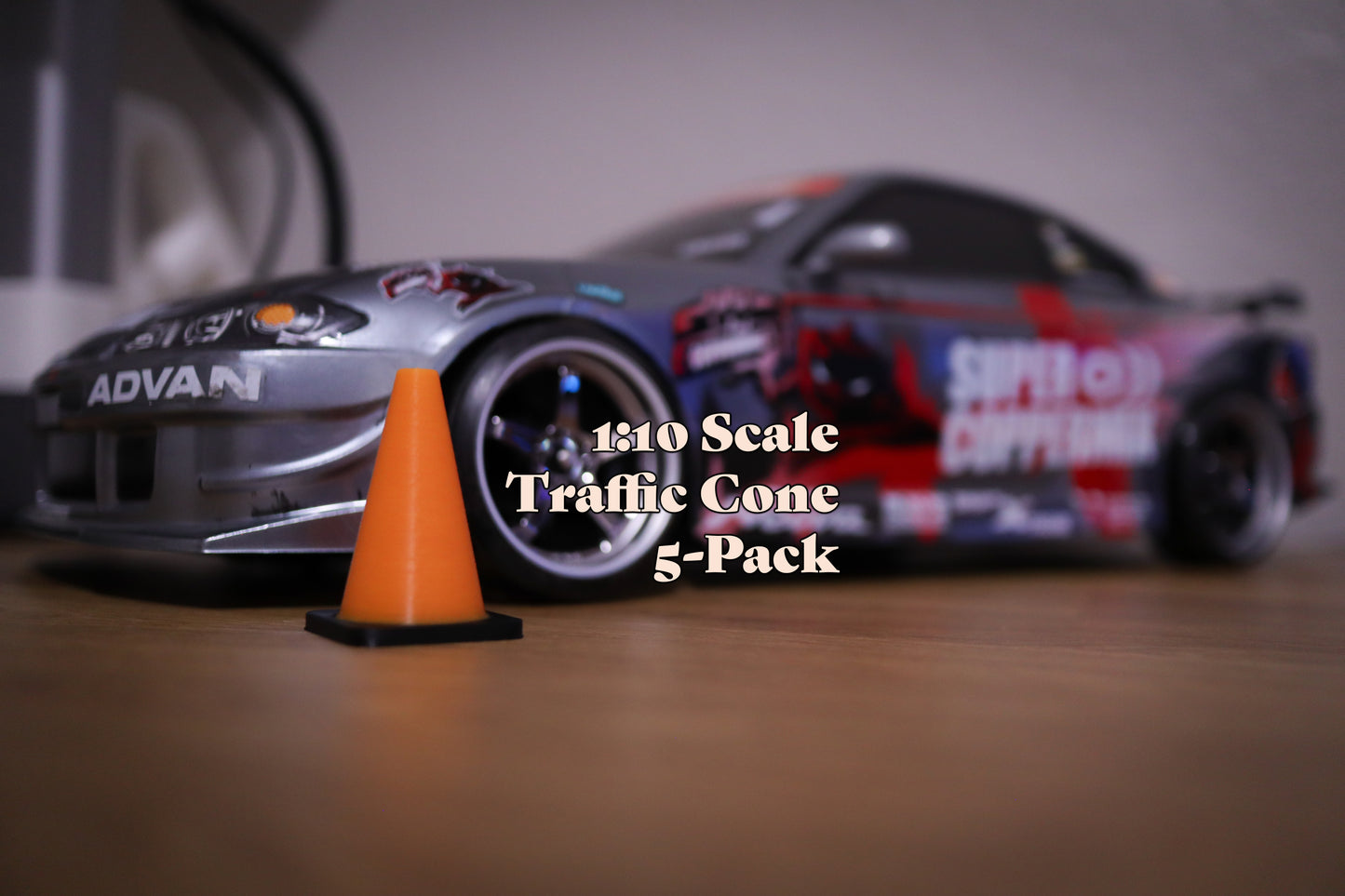 Scale Traffic Parking Cone 1:10 Stackable | 3D Printed | RC Drift Car | Rock Crawler | Scale Garage | 5 Pieces