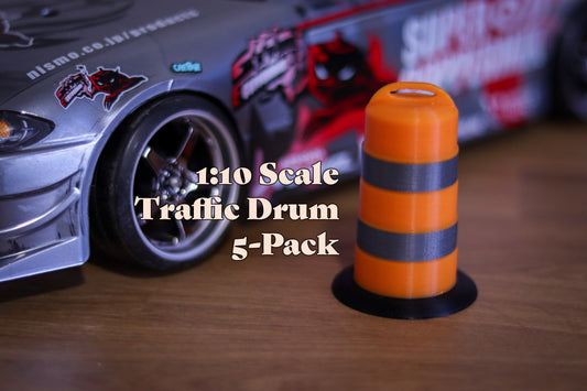 Scale Traffic Parking Drum | 1:10 Scale | Construction Barrel | 3D Printed | RC Drift Car | Rock Crawler | Scale Garage | 5 Pieces